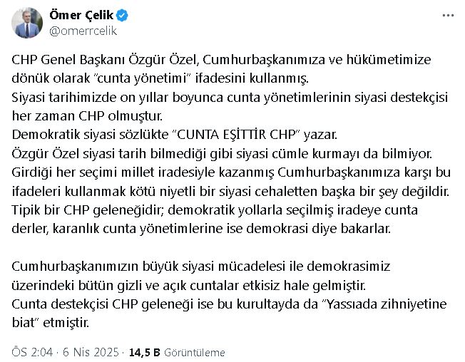 AK Parti’li Çelik: Cunta yönetimlerinin siyasi destekçisi her zaman CHP olmuştur