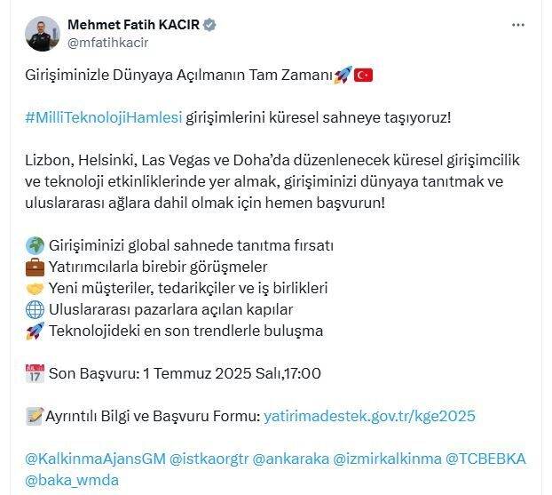 Bakan Kacır’dan, küresel girişimcilik etkinliklerine katılım çağrısı