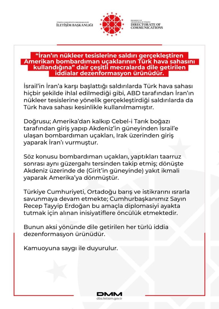 İletişim Başkanlığı, ‘Amerikan uçakları Türk hava sahasını kullandı’ iddiasını yalanladı