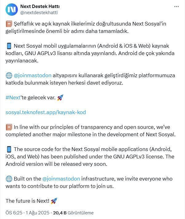 Next Sosyal’in kaynak kodları yayınlandı