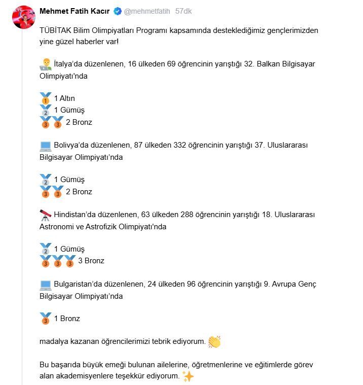 Bakan Kacır’dan, şampiyon öğrencilere tebrik