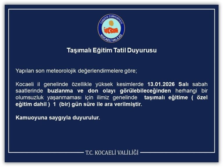 Kocaeli’de Buzlanma ve Don Uyarısı: Taşımalı Eğitime Bir Gün Ara Verildi